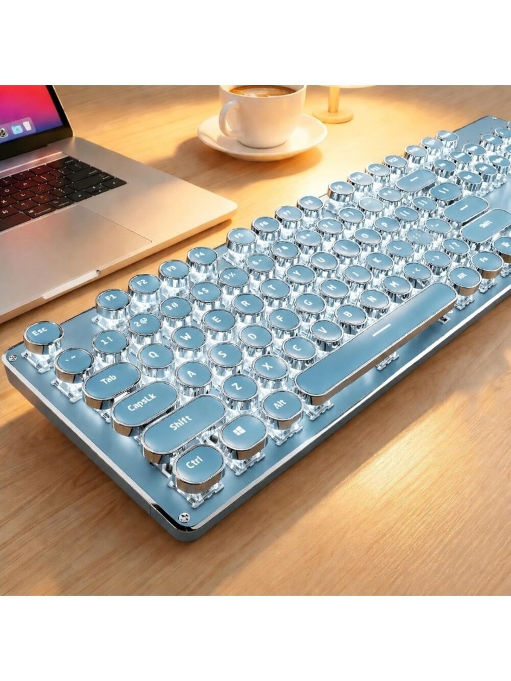 Vintage-Inspired Wireless Mechanical Keyboard, White Backlit, Retro Style